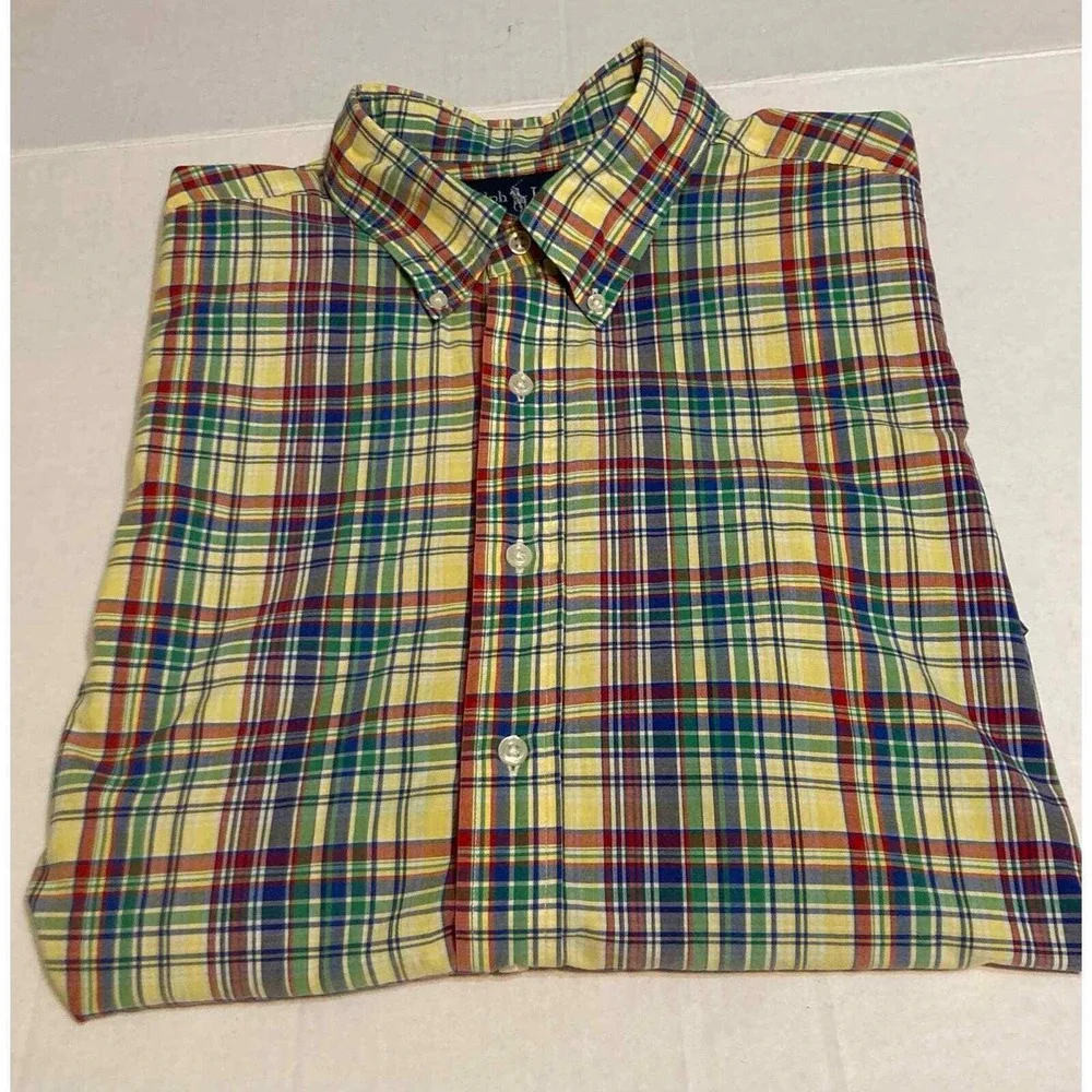 Ralph Lauren Mens XL Classic‎ Fit Short Sleeve Plaid Button Down Shirt